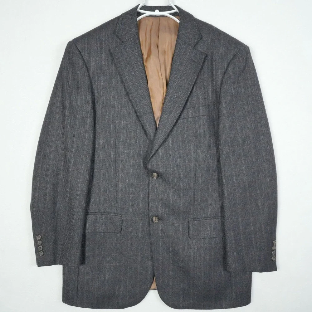 Pendleton 42R Men's Wool Sport Coat Charcoal‎ Gray Herringbone Plaid Checked